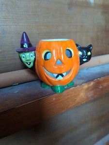 Vintage Halloween Kürbis, Hexe, schwarze Katze Radko Keramik Jack-o-Laterne Zuckerdose - Bild 1 von 8