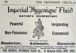 Vintage Print Ad IMPERIAL HYGENIQUE FLUID Germizid Medizin RH Chittenden 1895 - Bild 1 von 3