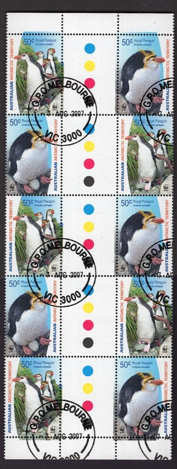 1992 AAT Australian Antarctic Territory Royal Penguin CTO Gutter Block of 10 - Image 1 of 1