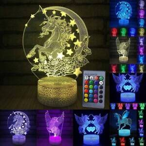 3D Unicorn LED Night Light Remote Control Xmas Gifts For Kids Bedroom Table Lamp