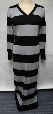 Maxi Vestido Suéter LOVE 21 Negro/Gris Tejido a Rayas Talla L Usado en Excelente Condición Foto 1 de 4