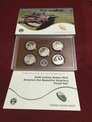 2016 S ATB America the Beautiful 5 Coin Clad Proof Quarter Set With Box & COA Cover