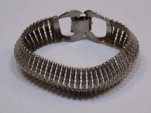 Pulsera de metal plateado vintage antigua moda barra dimensional cadena cierre de bloqueo mujer - Imagen 1 de 4