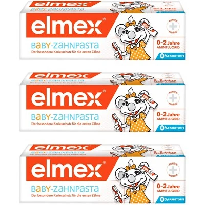 3xPack elmex Baby Zahnpasta 0-2 Jahre – 50 ml | Fluoridhaltige Zahncreme