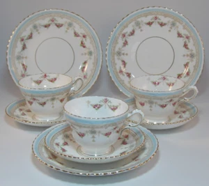 3 Samuel Radford Gilded Victoria Tea Trios Cups Saucers Plates 1920s Lot B VGC - Picture 1 of 13