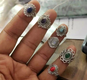 100pcs Rings Lot Mix Gemstones Solid 925 Sterling Silver Wholesale Jewellery - Picture 1 of 1