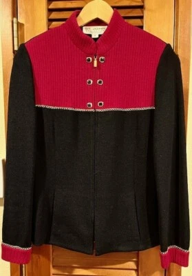 Chaqueta ST. JOHN Vintage Marie Gray con cremallera, negro/rojo/dorado Foto 1 de 4
