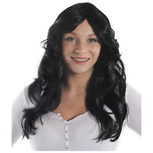 LADIES FLICK WIG 70'S STYLE BLACK WOMENS WAVY HAIR FANCY DRESS COSTUME ACCESSORY - Picture 1 of 9