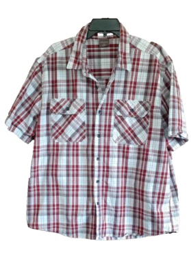 Camisa con botones Great Northwest Clothing para hombre roja gris a cuadros manga corta XL Foto 1 de 4