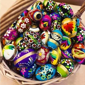Hand Painted Wooden Traditional Polish Large Easter Eggs 6 Units Assorted - Picture 1 of 1