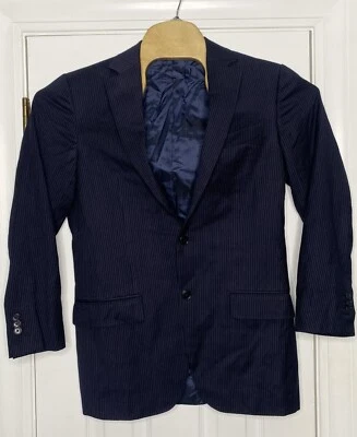 Мужское спортивное пальто Ermenegildo Zegna Su Misura темно-синие полоски шерсть шелк 46R - Изображение 1 из 4