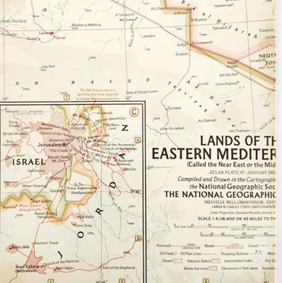 Mapa Mediterráneo Oriente Medio 1959 National Geo Israel 24,75 x 19" F13F Foto 1 de 3