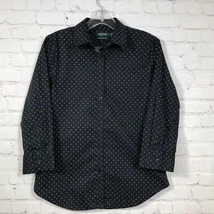 Blusa elástica sin botones de hierro Lauren Ralph Lauren S negra verde lunares - Imagen 1 de 5