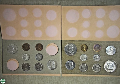 1956 DOUBLE MINT SET - ORIGINAL - NICELY TONED SILVER, PINK PAPER Cover