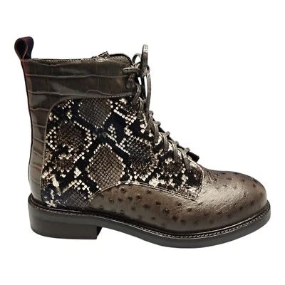 Botas Jeffrey Campbell Fischer para mujer talla 7,5 estampado múltiple de serpiente cuero con cordones Foto 1 de 4