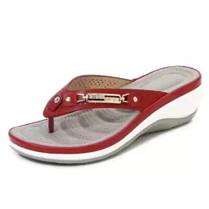 2024 Women's Slippers Summer New Fashion Metal Button Slides Shoes Wedge Beach - Picture 1 of 28