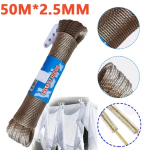 50M Heavy Duty Clothes Washing Line Steel Core Strong Wire Rope Laundry Dryer- - Picture 1 of 14