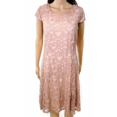 Connected Apparel Womens Crochet Lace Sheath Dress Size 10 Pink - Image 1 of 4