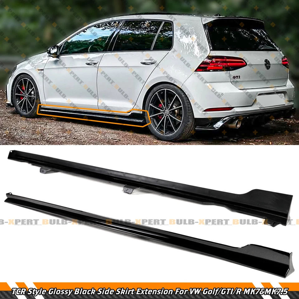 For 12-20 VW Golf GTI R MK7 MK7.5 4DR TCR Style Gloss Black Side Skirt Extension - Image 1 of 4