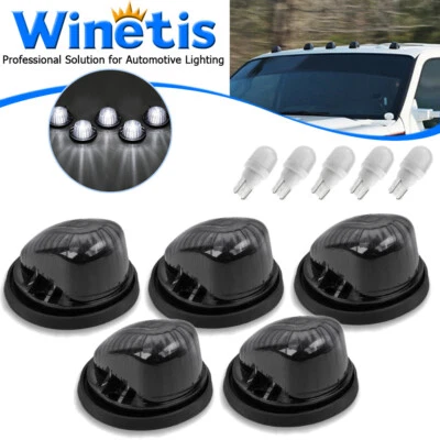 5Pcs Round Cab Roof Marker Light Smoke Cover + T10 White LED For 73-87 Chevy/GMC - Image 1 of 4