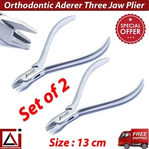 ADERER PLIER THREE PRONG 13 cm Orthodontic Dental Instruments S-Steel Set of 2 - Picture 1 of 8