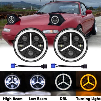 Faros LED DRL de 7 pulgadas para Mazda Miata 1990-1997 Jeep Wrangler TJ 1997-06 2 un. Foto 1 de 4