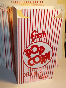 20 Fresh Popcorn Boxes 7 x 4.5 x 2" Close-Top Cardboard Red and White Striped - Picture 1 of 6