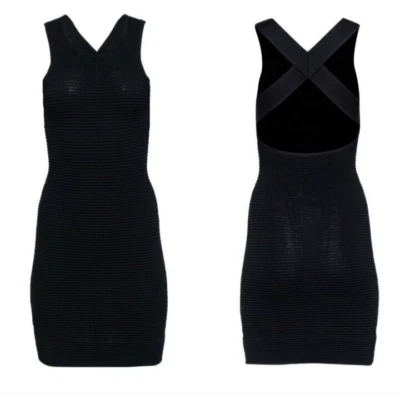 Vestido Jonathan Simkhai LBD Acanalado Bodycon Hasta la Rodilla Espalda Abierta Negro Mediano M Foto 1 de 4