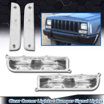 APTO PARA JEEP CHEROKEE 1997-2001 LENTES TRANSPARENTES LUCES INTERMITENTES Y LÁMPARAS DE PARACHOQUES Foto 1 de 4