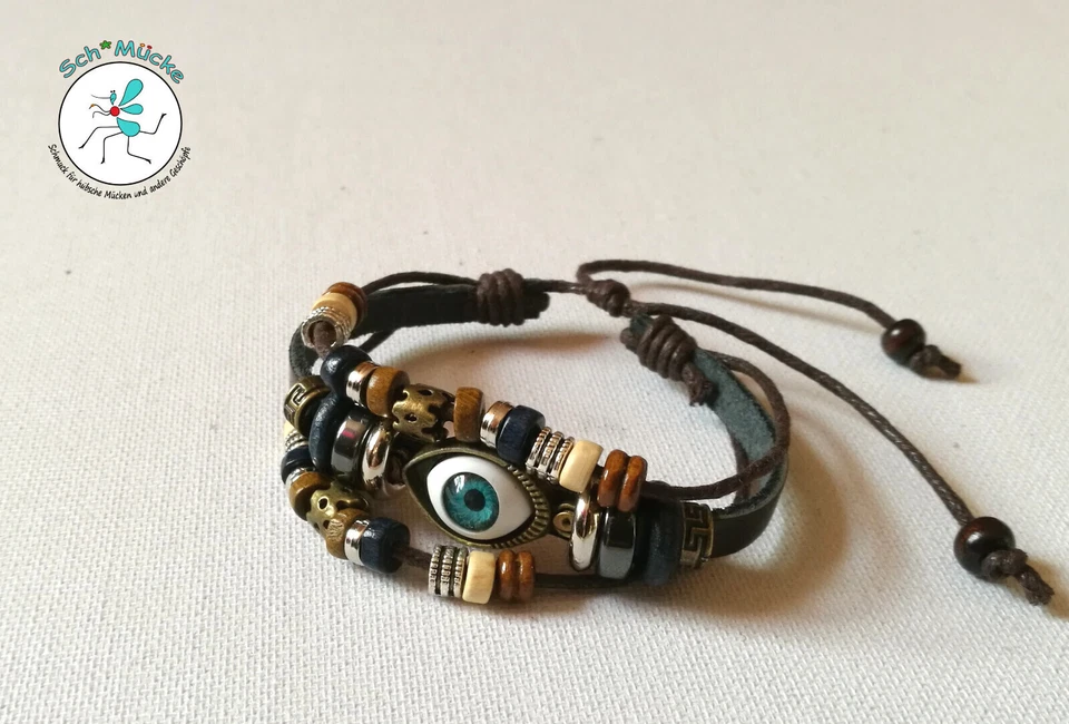 Multilayer-Armband Auge Leder Schnüre Surfer Amulett Glücksbringer Geschenkidee - Bild 1 von 1