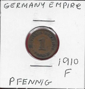 GERMANY EMPIRE 1 PFENNIG 1910-F RULER:WILHELM II,LARGE CROWNED IMPERIAL EAGLE WI - Picture 1 of 2