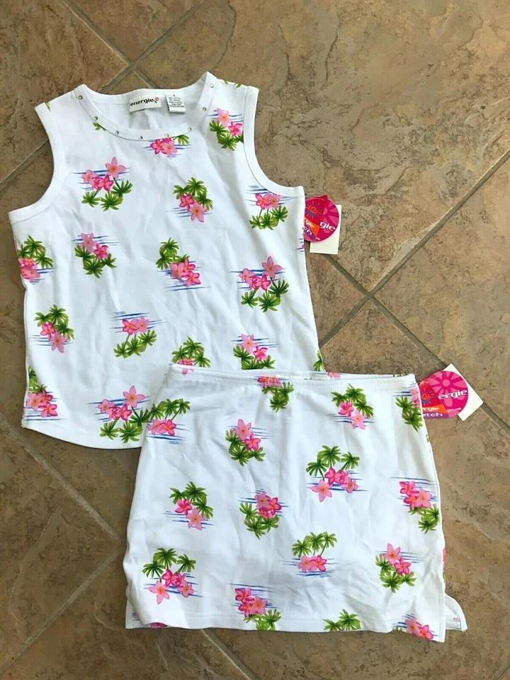 Energie Girls Nuevo con Etiquetas Grande XL 14-16 Blanco Gema Tropical Atlético Top/Skort Set Foto 1 de 2