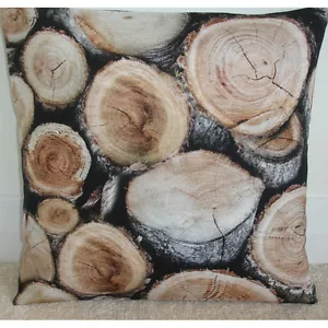 16" Cushion Cover Rustic Logs Wood Wooden Decor Salvage Man Cave Log Cabin - Picture 1 of 1