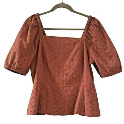 Top ANN TAYLOR Ojales Peplum Talla 10 Manga Abullonada Malva Rosa Campesino Boho Recortado Foto 1 de 2