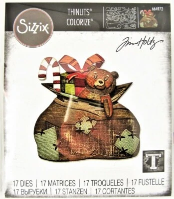 Sizzix Thinlits Tim Holtz Toyland, Colorize Cutting Dies Santa's Bag 664972 NEW