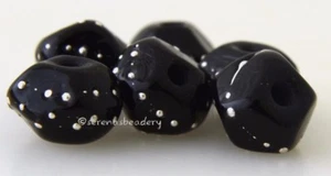 BLACK SILVER DROPLET NUGGET Beads * Lampwork Glass sra - tiny faceted rocks - Picture 1 of 6
