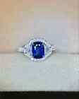 Cushion 2.46 Ct Natural Blue Sapphire Diamond Wedding Ring 14k White Gold Size 7