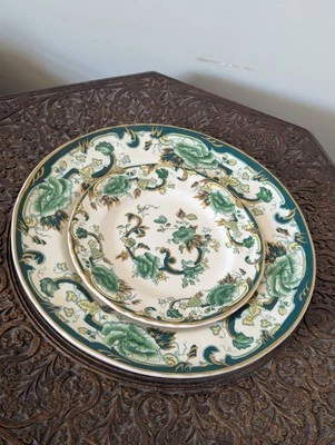 Masons Ironstone Chartreuse Dinner Plate & Side Plate Green Gold Antique - Image 1 of 4