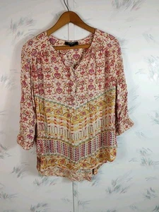 Nine West Jeans Women's Floral Print Top 3/4 Sleeve Orange High Low Size XL - Picture 1 of 13