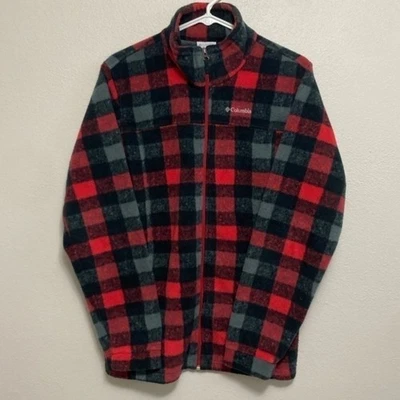 Columbia Red Black Plaid Long Sleeve Full Zip Fleece Jacket Size Youth 18/20 XL - Image 1 of 4