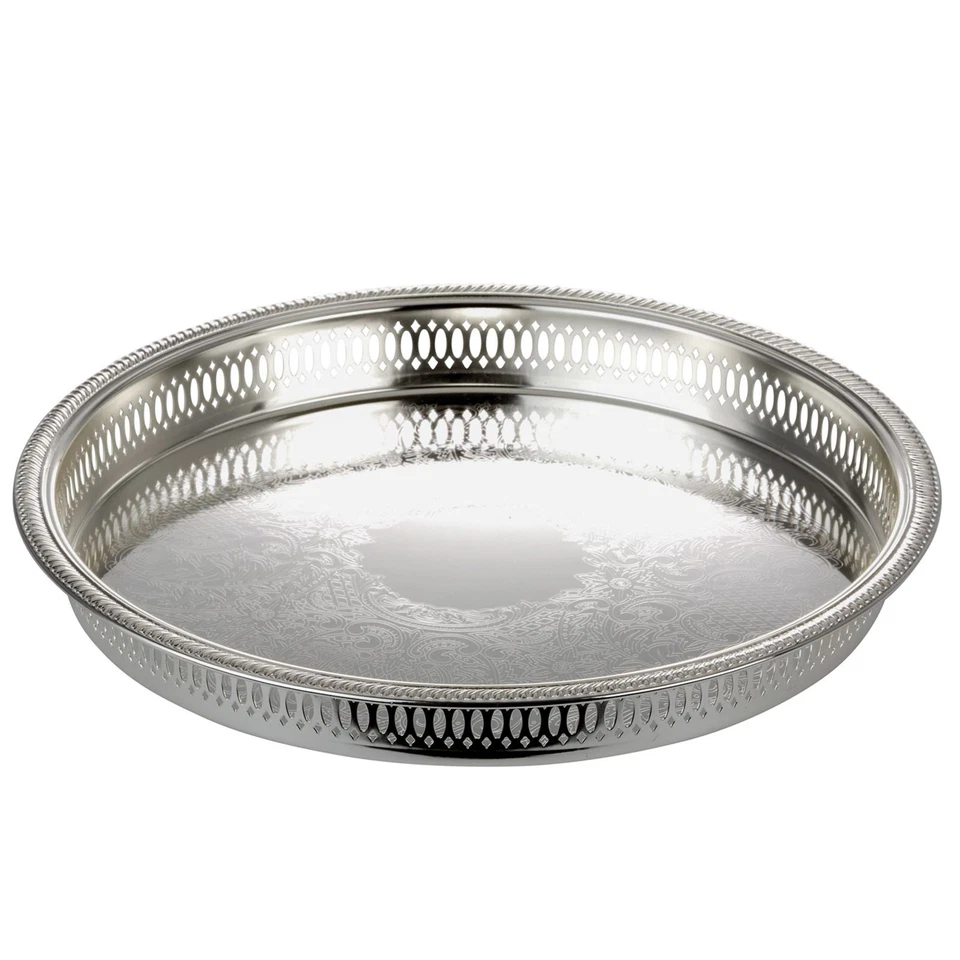 großes rundes versilbertes Tablett verziert Ø 34 cm - Bild 1 von 1