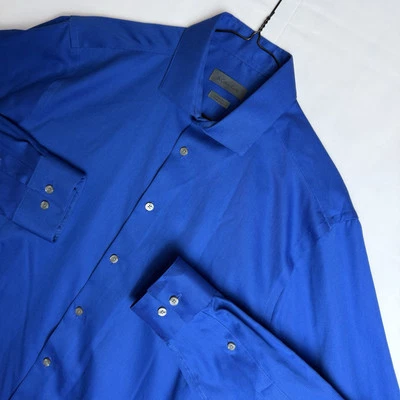ck Calvin Klein 16 36-37 Tall Mens Blue Button Up Shirt 80's Non-Iron Slim Fit - Image 1 of 4