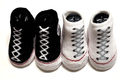 Converse Infant Booties, 2 pr, Black and White, 0-6 mo, New with Damaged Box - Image 1 of 4