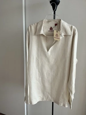 NWT Reunion premium 100% linen tunic skipper collar casual shirt ivory beige XXL - Image 1 of 4