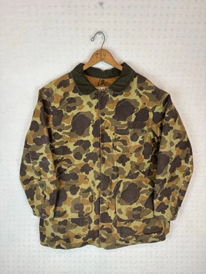 Винтажный LL Bean амбара пальто XL зеленый коричневый утка камуфляж Chore вельветовый воротник 90-х США - Изображение 1 из 4