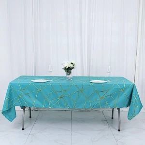 TEAL GOLD 60"x102" Polyester Rectangle TABLECLOTH GEOMETRIC PATTERN Party - Picture 1 of 8