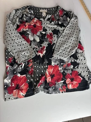 Alfred Dunner Woman's Top 3/4 Sleeve Multi Floral Fall Colors Stretch Size 2X  - Image 1 of 4