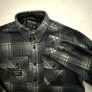 Howitzer Mens Medium Gray Flannel Shirt Button up Patriot American Flag Pockets - Picture 1 of 8
