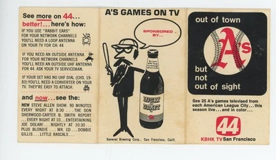 1968 Oakland Athletics A's Baseball 1st YR Schedule Lucky Draft Beer Advertising - Image 1 of 2