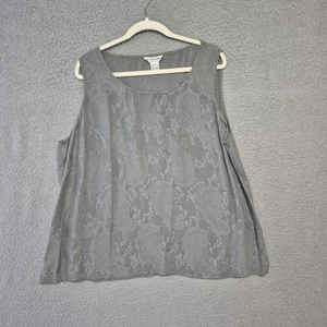 Vintage zitronfarben Santa Monica Damen grau Seide ärmellos Paisleys Tanktop 2X - Bild 1 von 7